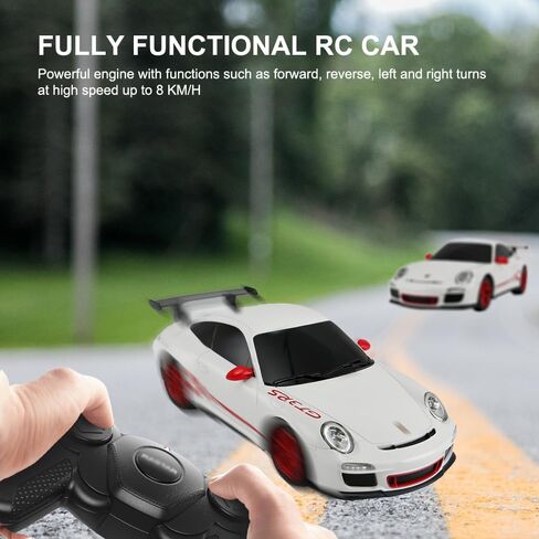 سيارة تحكم عن بعد بمقياس 1:24 لسيارة بورش GT3 RS، طراز 2.4 جيجا هرتز، سيارة سباق رياضية كهربائية هدية للبالغين والأطفال والأولاد والبنات - أبيض in Kuwait