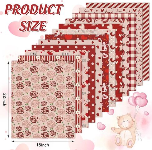 12Pcs Valentine's Day Cotton Fabric Bundles Fat Quarters Vintage Pink Red Love Heart Rose Quilting Patchwork for DIY Craft Supplies, 18 x 22 Inch in Saudi Arabia