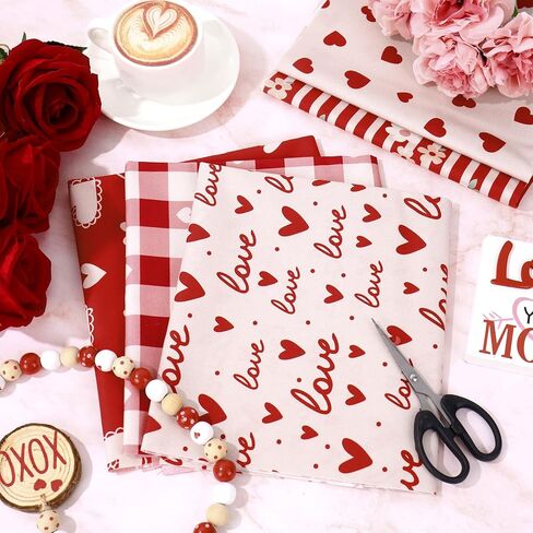 12Pcs Valentine's Day Cotton Fabric Bundles Fat Quarters Vintage Pink Red Love Heart Rose Quilting Patchwork for DIY Craft Supplies, 18 x 22 Inch in Saudi Arabia