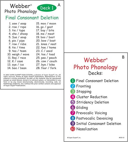 Super Duper Publications | Webber® Photo Phonology Minimal Pair Cards - Final Consonant Deletion | Speech Therapy - Phonology Flashcards | Educational Learning Resource for Children in Saudi Arabia
