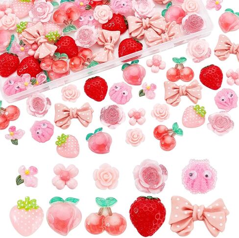 PH PandaHall 80Pcs 10 Styles Junk Case Charms Kit Pink Rose Resin Cabochons, Cute Slime Decoden Charms Flatback Resin Charm for Phone Junk Cases Hairpins Scrapbooking Craft DIY Decoration in Saudi Arabia