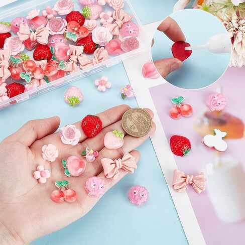 PH PandaHall 80Pcs 10 Styles Junk Case Charms Kit Pink Rose Resin Cabochons, Cute Slime Decoden Charms Flatback Resin Charm for Phone Junk Cases Hairpins Scrapbooking Craft DIY Decoration in Saudi Arabia