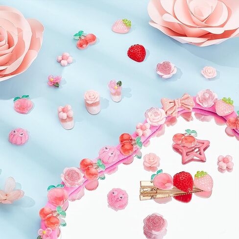 PH PandaHall 80Pcs 10 Styles Junk Case Charms Kit Pink Rose Resin Cabochons, Cute Slime Decoden Charms Flatback Resin Charm for Phone Junk Cases Hairpins Scrapbooking Craft DIY Decoration in Saudi Arabia