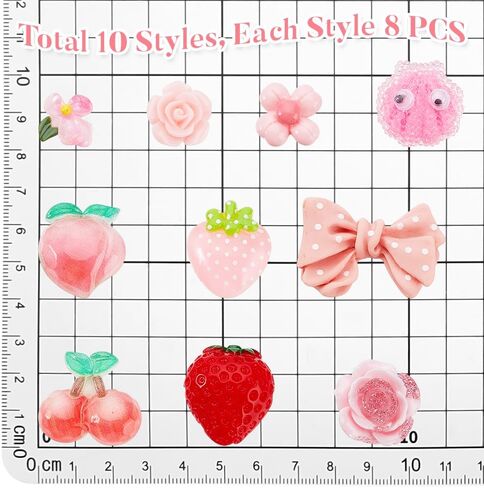 PH PandaHall 80Pcs 10 Styles Junk Case Charms Kit Pink Rose Resin Cabochons, Cute Slime Decoden Charms Flatback Resin Charm for Phone Junk Cases Hairpins Scrapbooking Craft DIY Decoration in Saudi Arabia