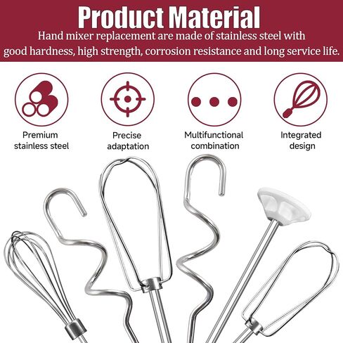 Hand Mixer Beater Attachments for Kitchenaid, Whisk, Dough Hooks, and Liquid Blending Rod, Stainless Steel Accessories fits Hand Mixers KHM3/5/7/9, KHM926/512, Set of 6 in Saudi Arabia