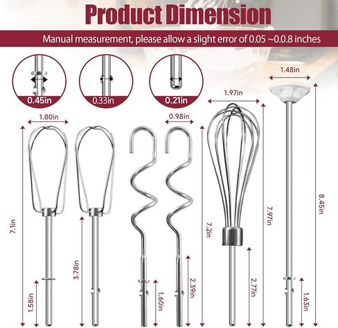 Hand Mixer Beater Attachments for Kitchenaid, Whisk, Dough Hooks, and Liquid Blending Rod, Stainless Steel Accessories fits Hand Mixers KHM3/5/7/9, KHM926/512, Set of 6 in Saudi Arabia