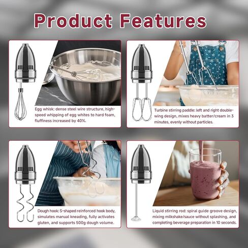 Hand Mixer Beater Attachments for Kitchenaid, Whisk, Dough Hooks, and Liquid Blending Rod, Stainless Steel Accessories fits Hand Mixers KHM3/5/7/9, KHM926/512, Set of 6 in Saudi Arabia