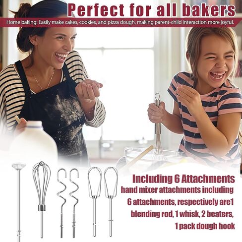 Hand Mixer Beater Attachments for Kitchenaid, Whisk, Dough Hooks, and Liquid Blending Rod, Stainless Steel Accessories fits Hand Mixers KHM3/5/7/9, KHM926/512, Set of 6 in Saudi Arabia