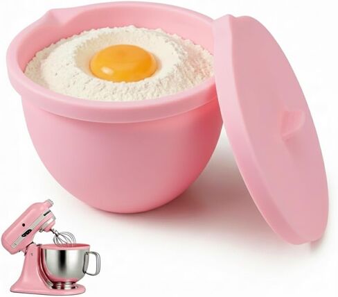 Silicone Bowl Liners Compatible with Kitchen Aid 5 Qt Tilt-Head Mixers, Food-Grade Non-Stick Inserts with Lids, Dishwasher-Safe Reusable Bowl Accessories (Pink) in Saudi Arabia