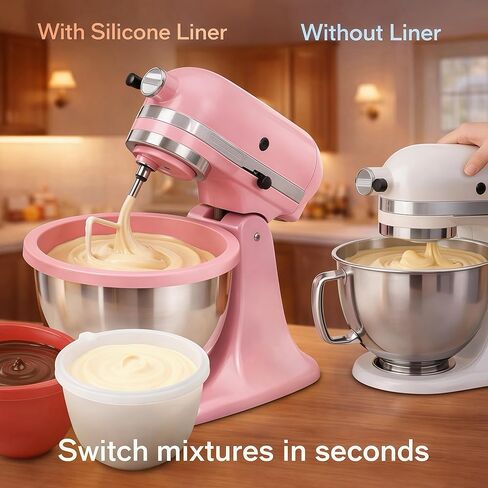 Silicone Bowl Liners Compatible with Kitchen Aid 5 Qt Tilt-Head Mixers, Food-Grade Non-Stick Inserts with Lids, Dishwasher-Safe Reusable Bowl Accessories (Pink) in Saudi Arabia