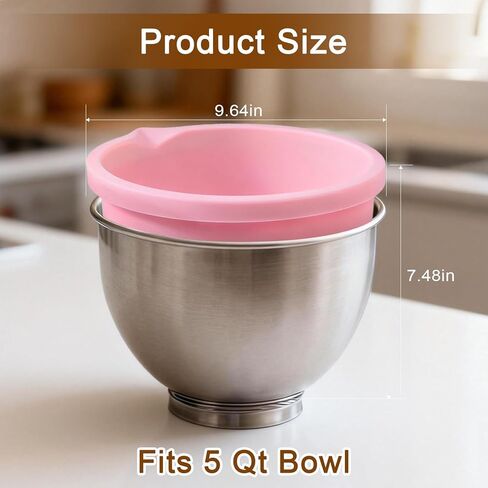 Silicone Bowl Liners Compatible with Kitchen Aid 5 Qt Tilt-Head Mixers, Food-Grade Non-Stick Inserts with Lids, Dishwasher-Safe Reusable Bowl Accessories (Pink) in Saudi Arabia