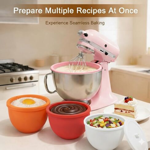 Silicone Bowl Liners Compatible with Kitchen Aid 5 Qt Tilt-Head Mixers, Food-Grade Non-Stick Inserts with Lids, Dishwasher-Safe Reusable Bowl Accessories (Pink) in Saudi Arabia