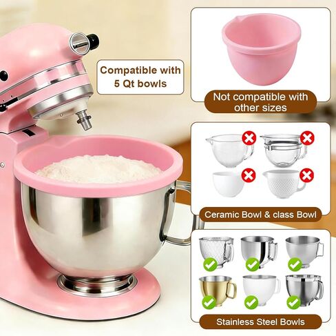 Silicone Bowl Liners Compatible with Kitchen Aid 5 Qt Tilt-Head Mixers, Food-Grade Non-Stick Inserts with Lids, Dishwasher-Safe Reusable Bowl Accessories (Pink) in Saudi Arabia