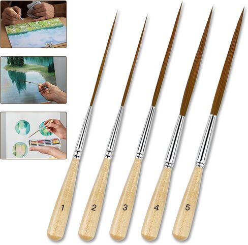 5 قطع من فرش تحديد العيون الطويلة - فرش طلاء بتفاصيل شعر أذن الثور ذات نقاط رفيعة طويلة جدًا | مقلمة، مخطط التمرير للألوان المائية والأكريليك والزيت والفنانين المحترفين in Kuwait