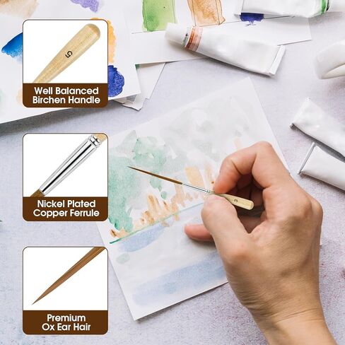 5 قطع من فرش تحديد العيون الطويلة - فرش طلاء بتفاصيل شعر أذن الثور ذات نقاط رفيعة طويلة جدًا | مقلمة، مخطط التمرير للألوان المائية والأكريليك والزيت والفنانين المحترفين in Kuwait