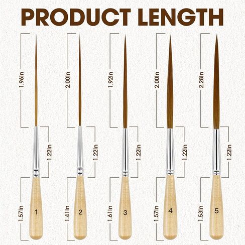 5 قطع من فرش تحديد العيون الطويلة - فرش طلاء بتفاصيل شعر أذن الثور ذات نقاط رفيعة طويلة جدًا | مقلمة، مخطط التمرير للألوان المائية والأكريليك والزيت والفنانين المحترفين in Kuwait
