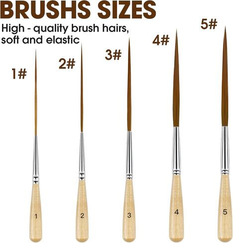 5 قطع من فرش تحديد العيون الطويلة - فرش طلاء بتفاصيل شعر أذن الثور ذات نقاط رفيعة طويلة جدًا | مقلمة، مخطط التمرير للألوان المائية والأكريليك والزيت والفنانين المحترفين in Kuwait