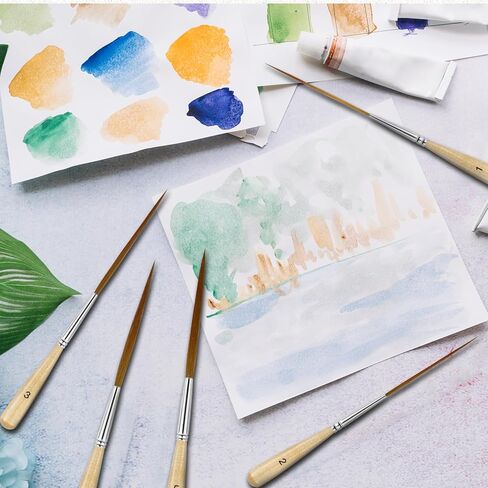 5 قطع من فرش تحديد العيون الطويلة - فرش طلاء بتفاصيل شعر أذن الثور ذات نقاط رفيعة طويلة جدًا | مقلمة، مخطط التمرير للألوان المائية والأكريليك والزيت والفنانين المحترفين in Kuwait