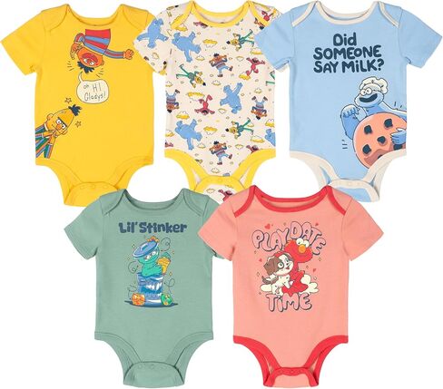 Sesame Street Baby 5 Pack Short Sleeve Bodysuits Newborn to Infant Sizes (Newborn - 24 Months) in Saudi Arabia