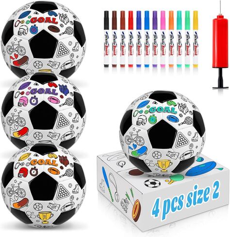 مقاس 4 6 ألوان كرة القدم الخاصة بك باللون الوردي DIY مجموعة أدوات كرة القدم المخصصة مع مضخة 12 علامة شخصية لتدريب الأطفال الصغار على الرسم لعبة هدية إبداعية للأطفال الأولاد والبنات in Kuwait