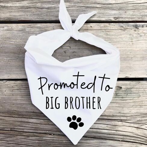 Promoted to Big Brother Dog Bandana White Cotton Baby Pregnancy Announcement pet Scarf Sign Puppy Gift (Large) in Saudi Arabia