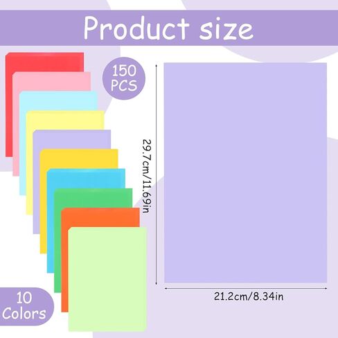 150 Sheets 230gsm/85lb Colored Cardstock 8.3 x 11.7 Inch Pastel Cardstock Printer Paper 10 Assorted Colors Construction Card Stock Paper for Scrapbook DIY Crafts Print CardMaking Office School in Saudi Arabia