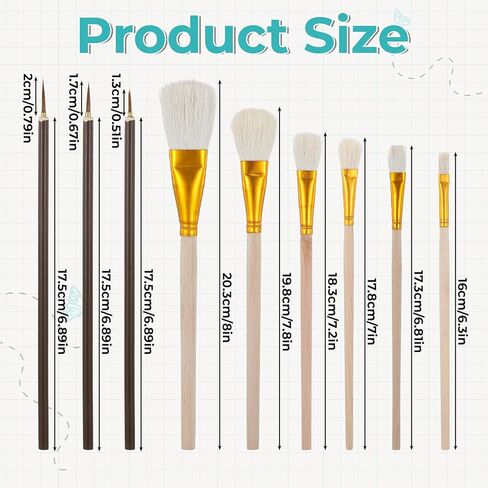 TIESOME 9 Pcs Glaze Brushes for Pottery, Assorted Mop Brushes for Acrylic & Oil Painting, Ceramic Pottery Glaze Brush for Blending, Watercolor Detail & Glazes Application, Comfortable Grip in Saudi Arabia