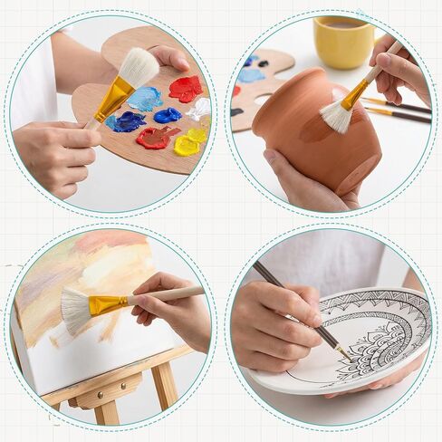 TIESOME 9 Pcs Glaze Brushes for Pottery, Assorted Mop Brushes for Acrylic & Oil Painting, Ceramic Pottery Glaze Brush for Blending, Watercolor Detail & Glazes Application, Comfortable Grip in Saudi Arabia