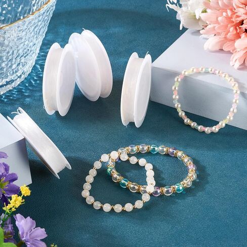 4 Rolls 0.5mm Crystal Elastic Stretch Thread Cord for Bracelets String Round Clear Elastic Stretchy Bracelet Beading Thread Rope for DIY Necklace Jewelry Making Beading Craft, 16.4 Yards(15m)/roll in Saudi Arabia