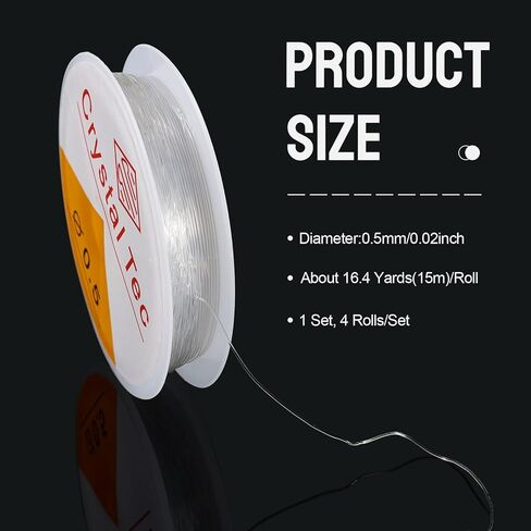 4 Rolls 0.5mm Crystal Elastic Stretch Thread Cord for Bracelets String Round Clear Elastic Stretchy Bracelet Beading Thread Rope for DIY Necklace Jewelry Making Beading Craft, 16.4 Yards(15m)/roll in Saudi Arabia