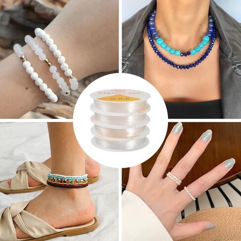 4 Rolls 0.5mm Crystal Elastic Stretch Thread Cord for Bracelets String Round Clear Elastic Stretchy Bracelet Beading Thread Rope for DIY Necklace Jewelry Making Beading Craft, 16.4 Yards(15m)/roll in Saudi Arabia