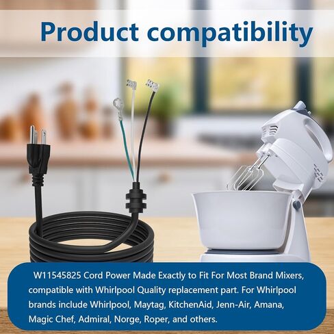 سلك طاقة للخلاط W11545825 متين لخلاط KitchenAid W10325328 4176068 3020052 لخلاط الدوامة 9701025 W11396625 W10325327 W11359518 W10164883 in Saudi Arabia
