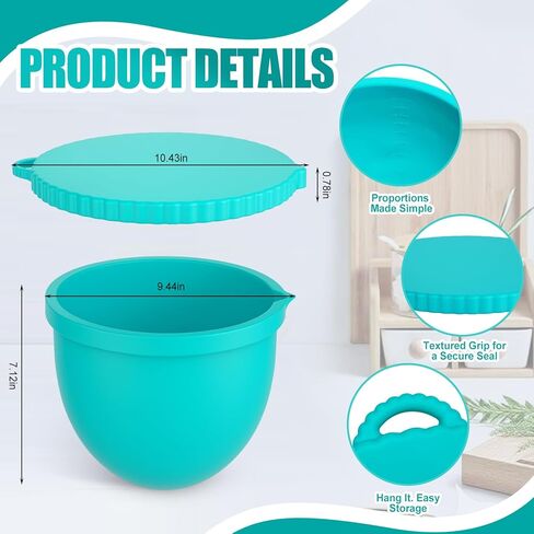 Upgraded 4.5-5QT Silicone Bowl Liners for KitchenAid Mixer, Thick Design with Pour Spout, Measurement Marks & Hanging Holes for Easy Storage, 3-Pack with Lids, No-Spill & Space-Saving in Saudi Arabia