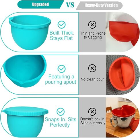 Upgraded 4.5-5QT Silicone Bowl Liners for KitchenAid Mixer, Thick Design with Pour Spout, Measurement Marks & Hanging Holes for Easy Storage, 3-Pack with Lids, No-Spill & Space-Saving in Saudi Arabia