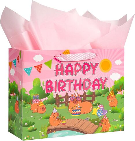 LeZakaa 13" Pink Heart Valentine Gift Bag, Glitter Heart Design for Women Girls, with 2 Pink Tissue Papers, Gift Tag & Greeting Card, for Classroom Valentine Exchange Gifts, 13" x 10" x 5", 1 Pcs in Saudi Arabia