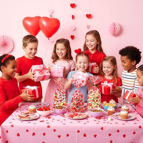 Tinlade 100 Pcs Heart Treat Bags, Clear Cellophane Bags with Twist Ties, Red Heart & Lips Plastic Gift Packaging for Candy, Cookies, Snacks, Party Supplies, 10.8'' x 5'' in Saudi Arabia