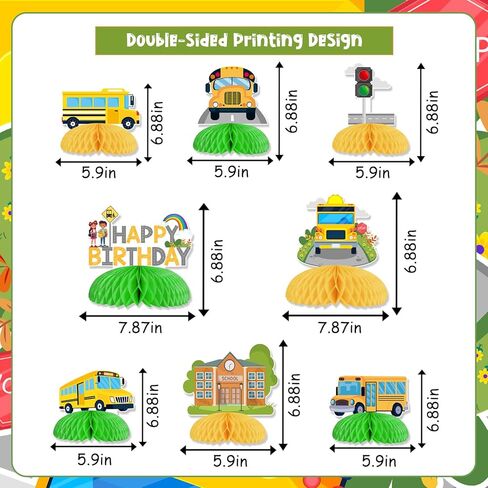 Kreatwow School Bus Birthday Party Decorations 8Pcs Yellow Bus Birthday Honeycomb Centerpiece Table Decoration Wheels On The Buses Decoration Welcome Back To School Supply for School Classroom Party in Saudi Arabia