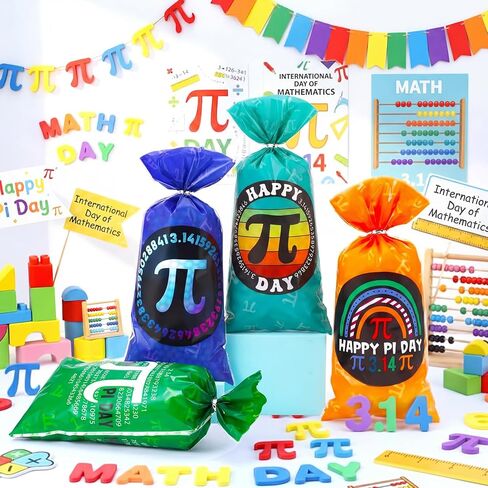100 قطعة من حقائب هدايا Pi Day مع ربطات عنق من Glenmal، أكياس سيلوفان لحفلات Pi Day Math Favors، أكياس حلوى الرياضيات مقاس 10.8 × 5 بوصة لمناسبات الفصل الدراسي والمدرسة في 14 مارس in Kuwait