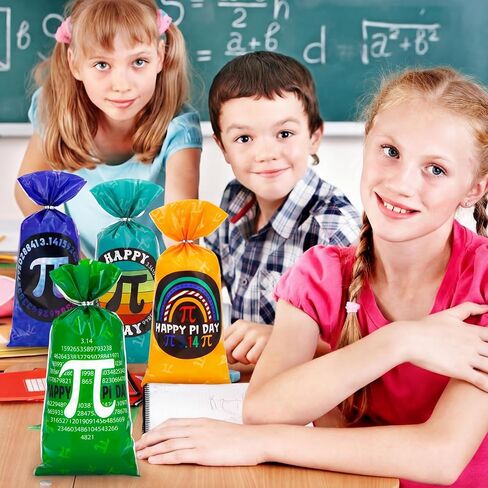 100 قطعة من حقائب هدايا Pi Day مع ربطات عنق من Glenmal، أكياس سيلوفان لحفلات Pi Day Math Favors، أكياس حلوى الرياضيات مقاس 10.8 × 5 بوصة لمناسبات الفصل الدراسي والمدرسة في 14 مارس in Kuwait
