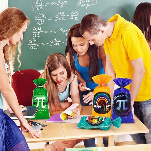 100 قطعة من حقائب هدايا Pi Day مع ربطات عنق من Glenmal، أكياس سيلوفان لحفلات Pi Day Math Favors، أكياس حلوى الرياضيات مقاس 10.8 × 5 بوصة لمناسبات الفصل الدراسي والمدرسة في 14 مارس in Kuwait