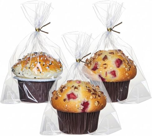 200 عبوة من أكياس المافن السيلوفان مقاس 15.24 سم × 17.78 سم × 6.35 سم مع أربطة ذهبية ملتوية، تصميم مسطح من الدرجة الاحترافية للماكارون والكب كيك والشوكولاتة والبسكويت والفراولة وقابلة لإعادة الاستخدام وقابلة لإعادة الاستخدام وتغليف المخبوزات in Kuwait