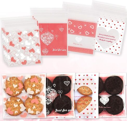Valentine's Day Cookie Bags, Resealable Hearts Cellophane Plastic Cookie Bakery Candy Treat Gift Bags with Self Adhesive Seal, 400 PCS (4 x 4) Inches in Saudi Arabia