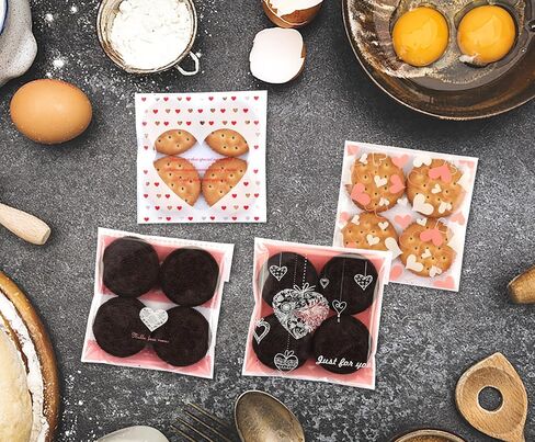 Valentine's Day Cookie Bags, Resealable Hearts Cellophane Plastic Cookie Bakery Candy Treat Gift Bags with Self Adhesive Seal, 400 PCS (4 x 4) Inches in Saudi Arabia