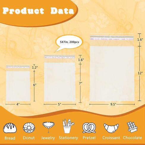 5x7in 200 Pcs Cookie Bags, Clear Self Sealing Cellophane Bag for Cookie Packaging. Gift Giving Plastic Self Adhesive Wrappers, Resealable Party Favors Candy Snack Bag in Saudi Arabia