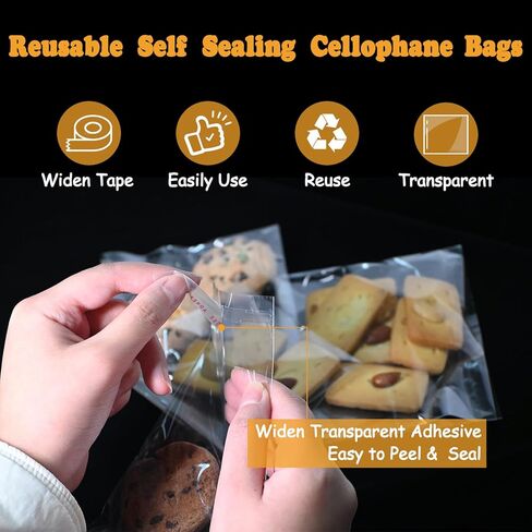 5x7in 200 Pcs Cookie Bags, Clear Self Sealing Cellophane Bag for Cookie Packaging. Gift Giving Plastic Self Adhesive Wrappers, Resealable Party Favors Candy Snack Bag in Saudi Arabia