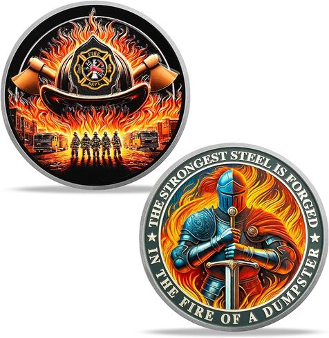 BHealthLife Flame Knight Firefighter Challenge Coin - Firefighting Flame Axe Memorial Coin for Men Dad Brother - Thank You for Your Service Gifts for Fireman Fire Department in Saudi Arabia