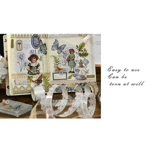 6 Rolls Lace Patterns Washi Tape Set DIY Craft Floral Arts Decorative Tape Adhesive Transparent Masking Tapes for Scrapbook in Saudi Arabia