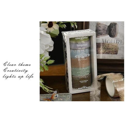 6 Rolls Lace Patterns Washi Tape Set DIY Craft Floral Arts Decorative Tape Adhesive Transparent Masking Tapes for Scrapbook in Saudi Arabia