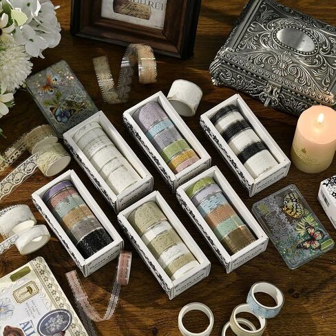 6 Rolls Lace Patterns Washi Tape Set DIY Craft Floral Arts Decorative Tape Adhesive Transparent Masking Tapes for Scrapbook in Saudi Arabia