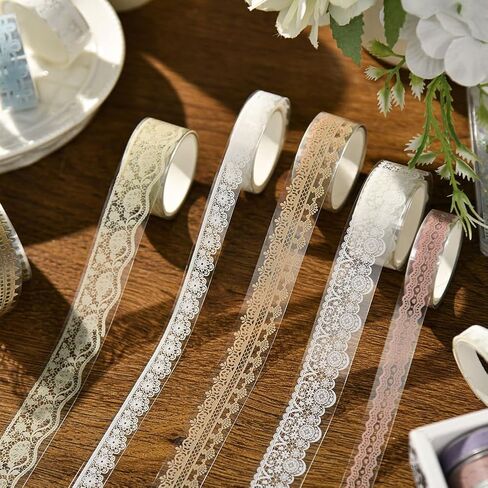 6 Rolls Lace Patterns Washi Tape Set DIY Craft Floral Arts Decorative Tape Adhesive Transparent Masking Tapes for Scrapbook in Saudi Arabia